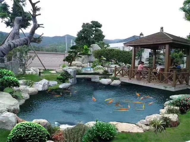 锡林郭勒庭院鱼池假山设计